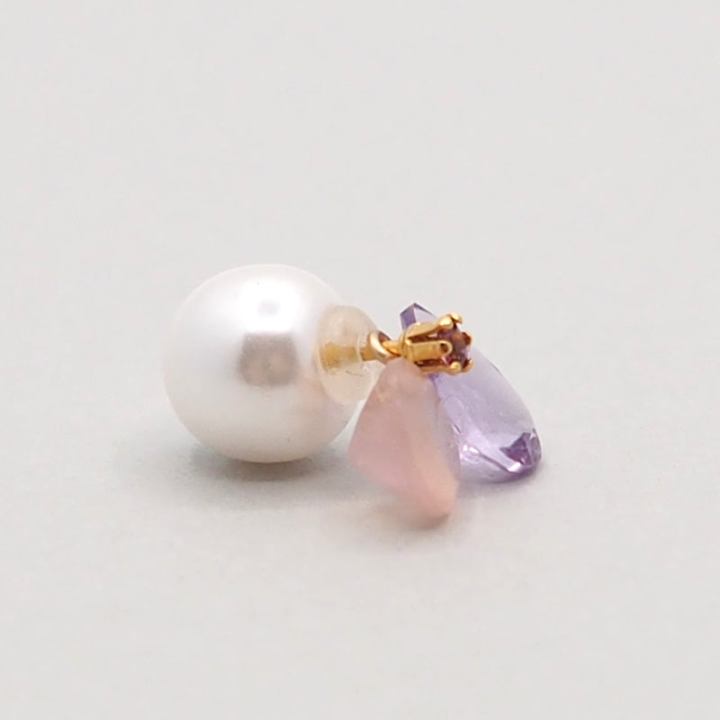 2WAY■Light amethyst×Pink 3粒片耳ピアス (Single)