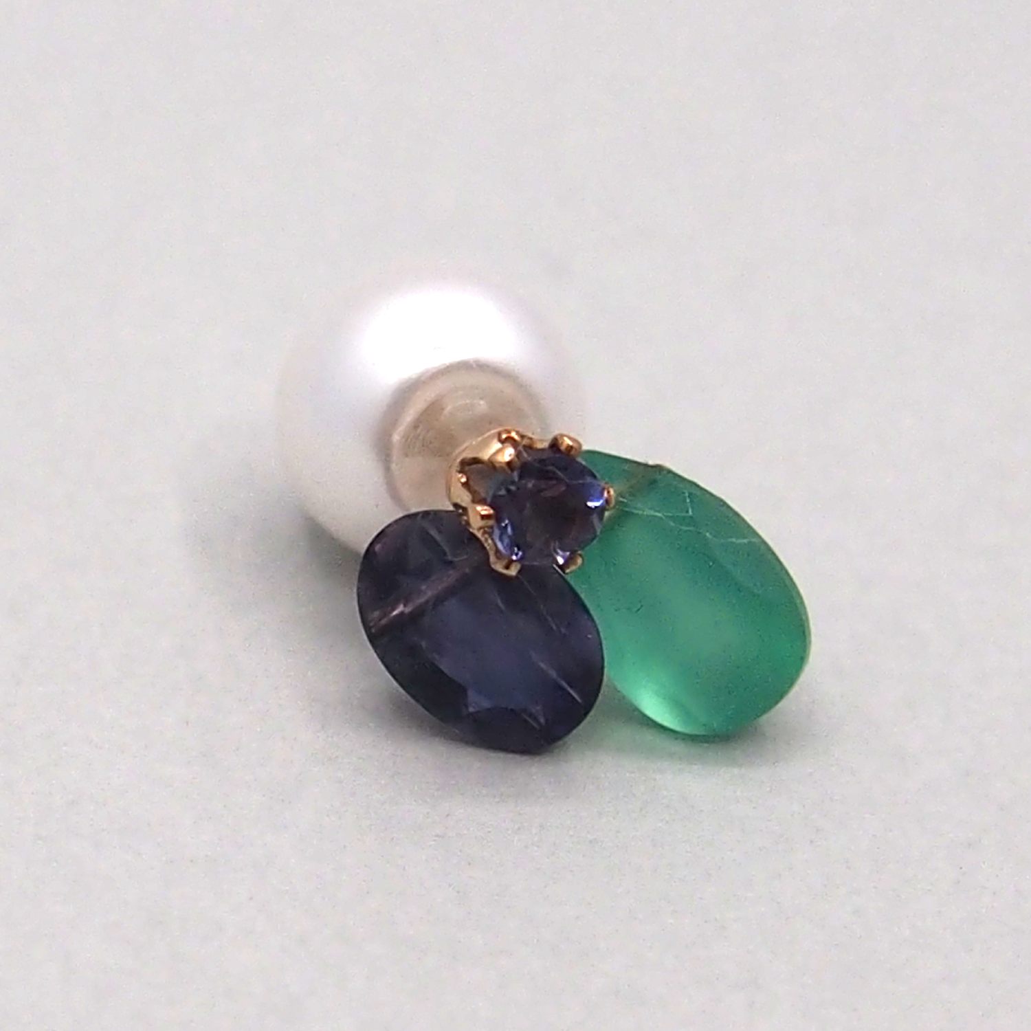 2WAY■Green onyx×Iolite 天然石 3粒片耳ピアス (Single)