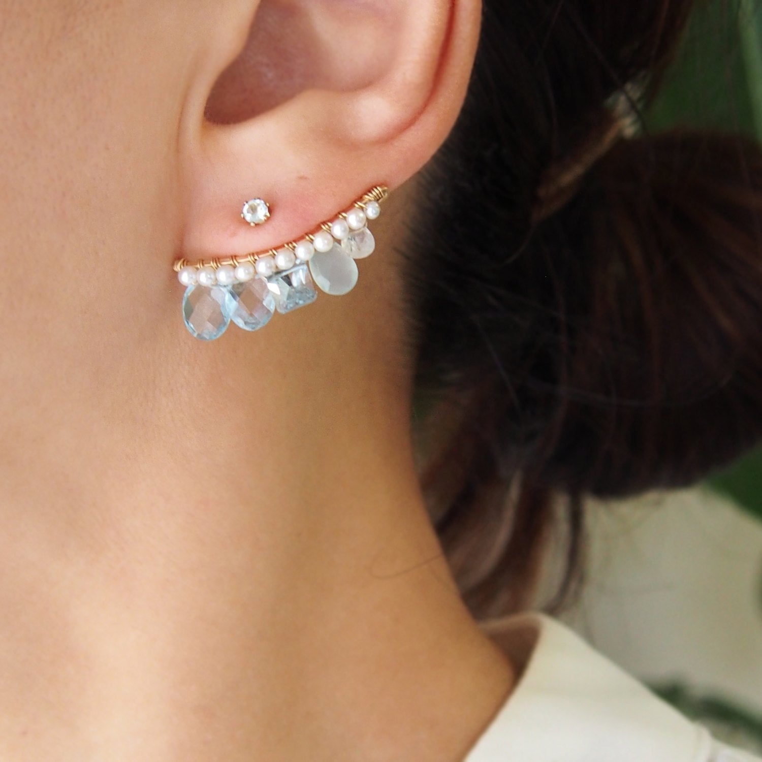 Blue topaz bijoux the line -L ピアス・イヤリング 片耳売り