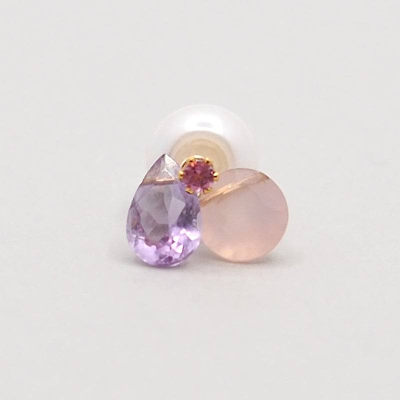 2WAY■Light amethyst×Pink 3粒片耳ピアス (Single)