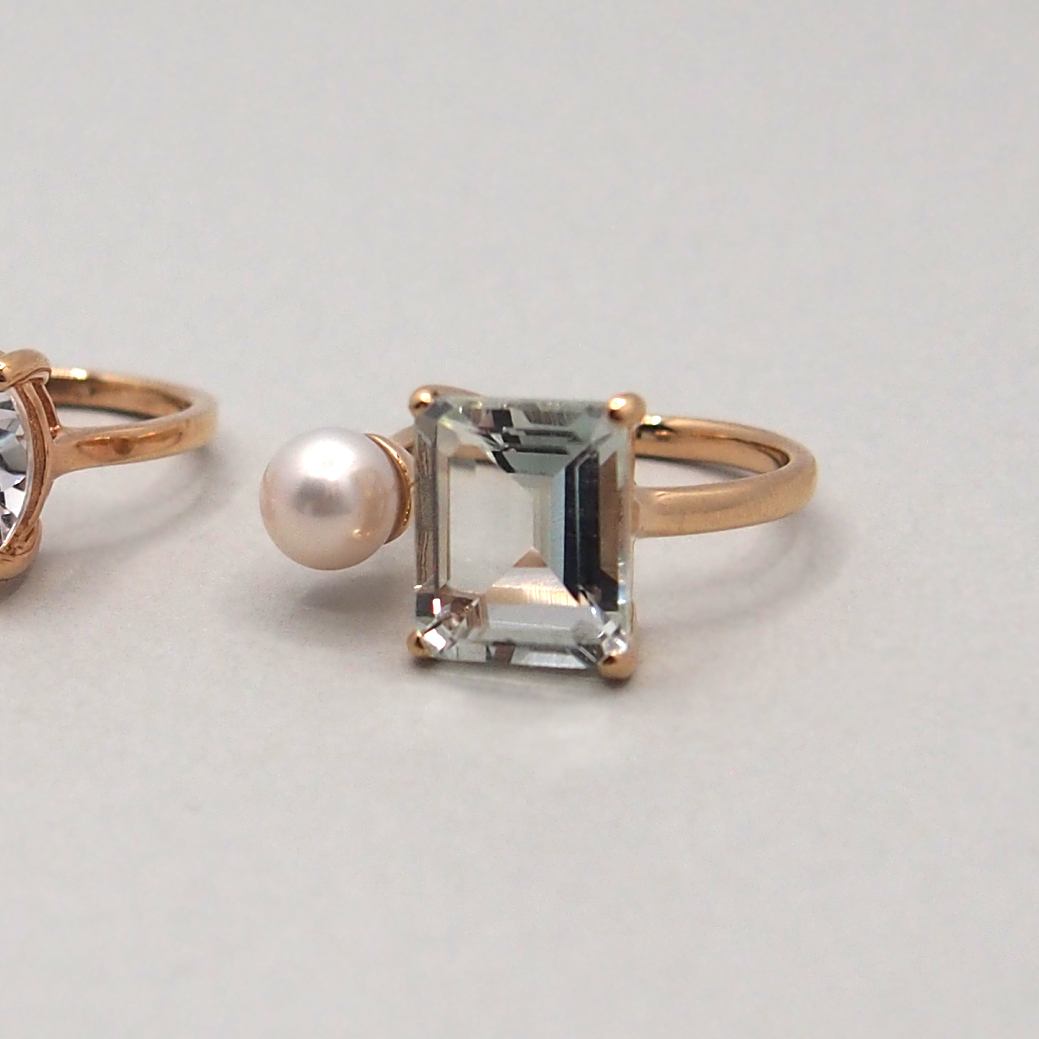 1点のみ　Lectangle×Pearl  Ring_ K10YG