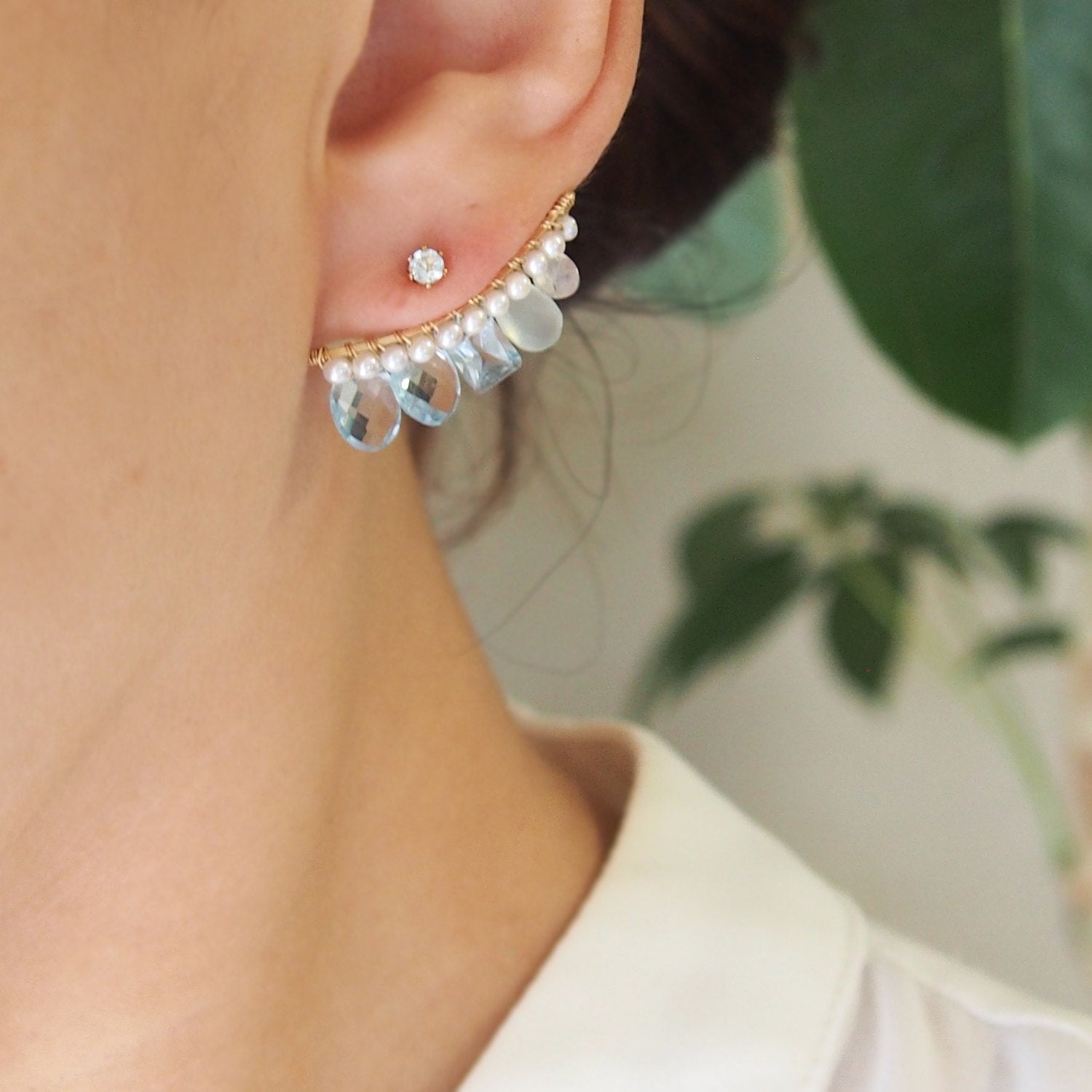 Blue topaz  bijoux the line -L ピアス・イヤリング　片耳売り