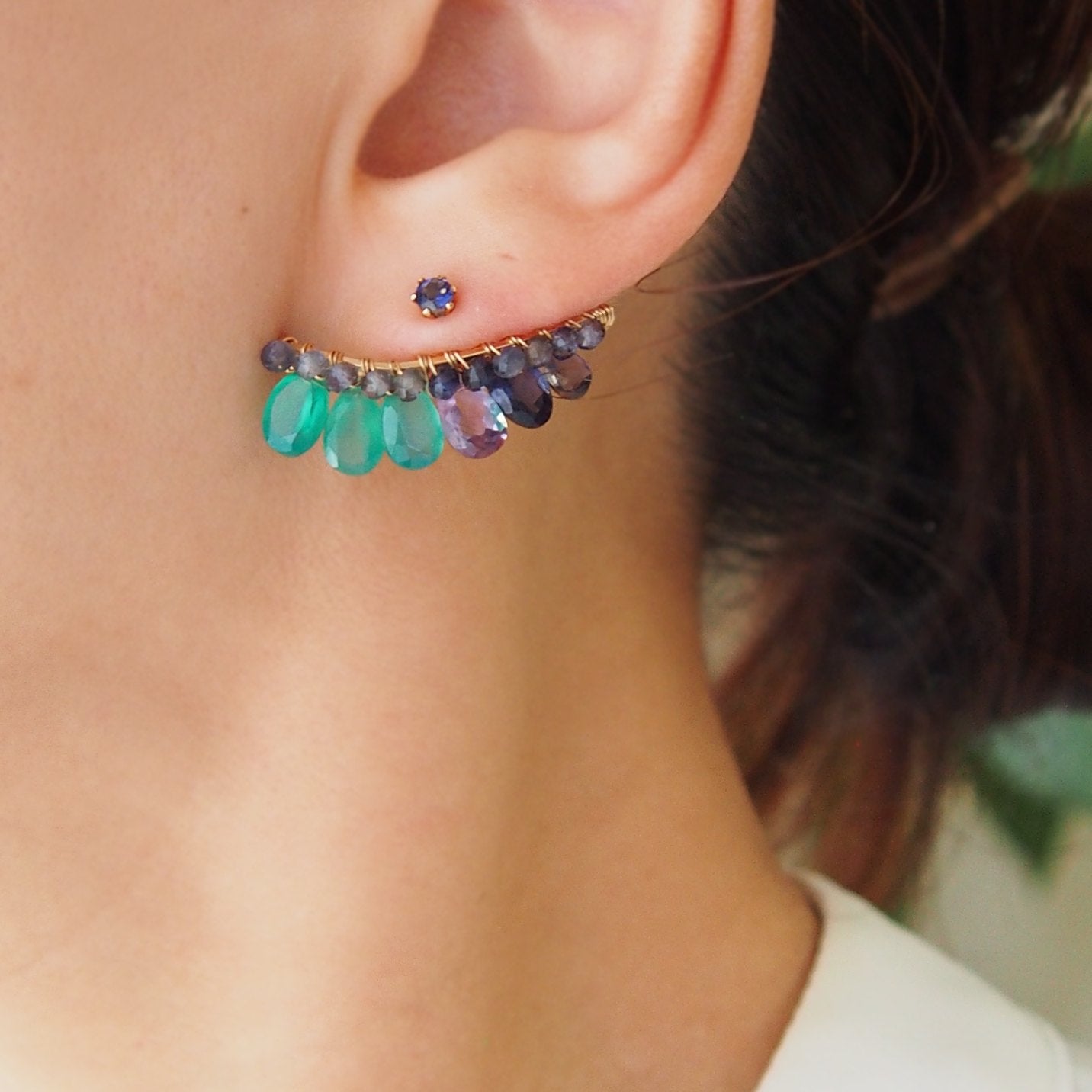 Green onyx ×Iolite bijoux the line ピアスXL 片耳売り